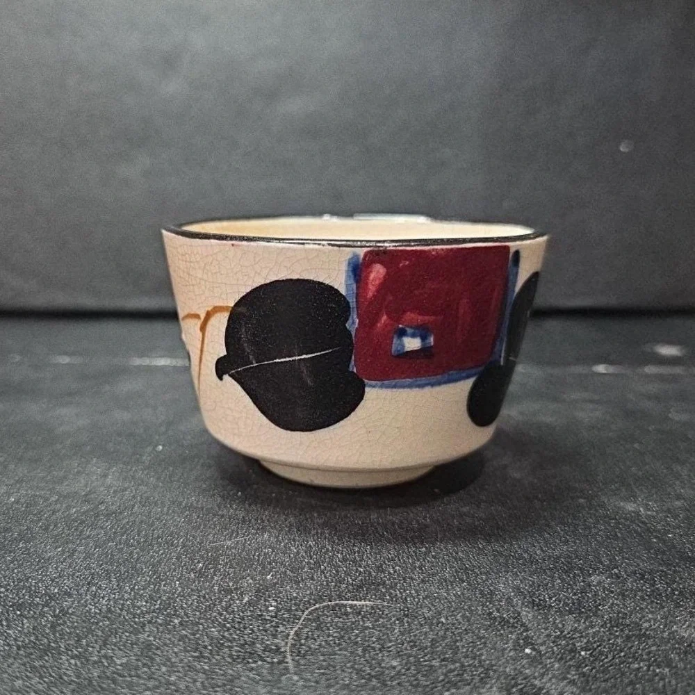 Japanese Chawan Style Porcelain Floral Tea Cup, Vtg Matcha Bowl, Crackle Glaze